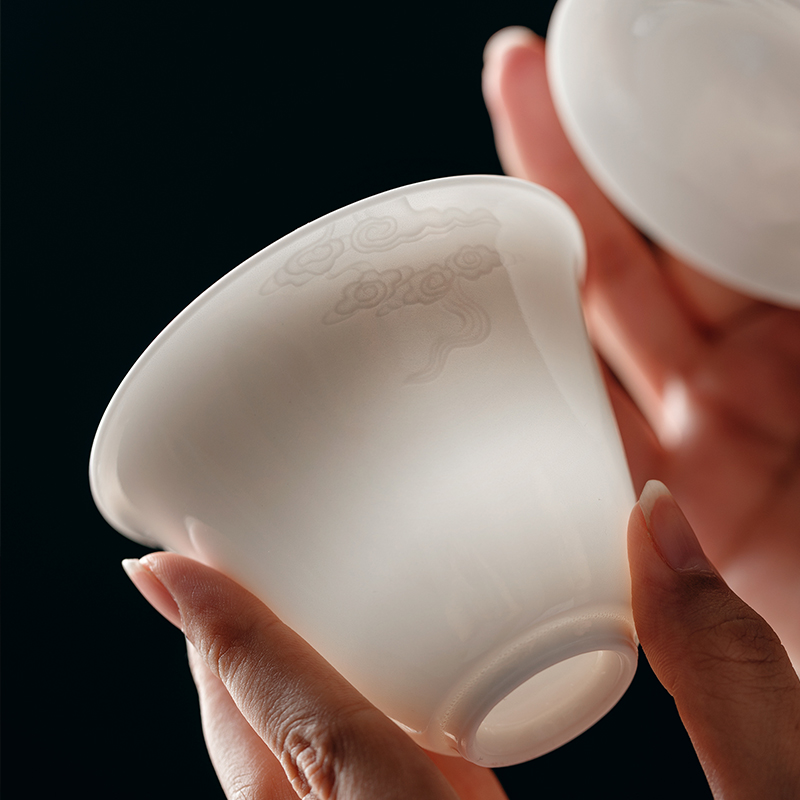 The Self - "appropriate physical inverse white jade porcelain tureen single CPU use white porcelain contracted Japanese tea kungfu tea set by hand