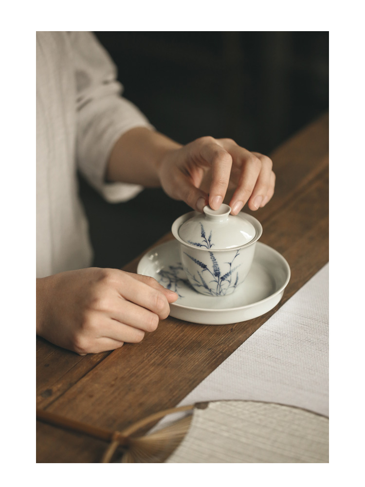 Japanese style restoring ancient ways, green tureen tea mercifully only three bowl of jingdezhen blue and white porcelain of pure manual small blue and white porcelain