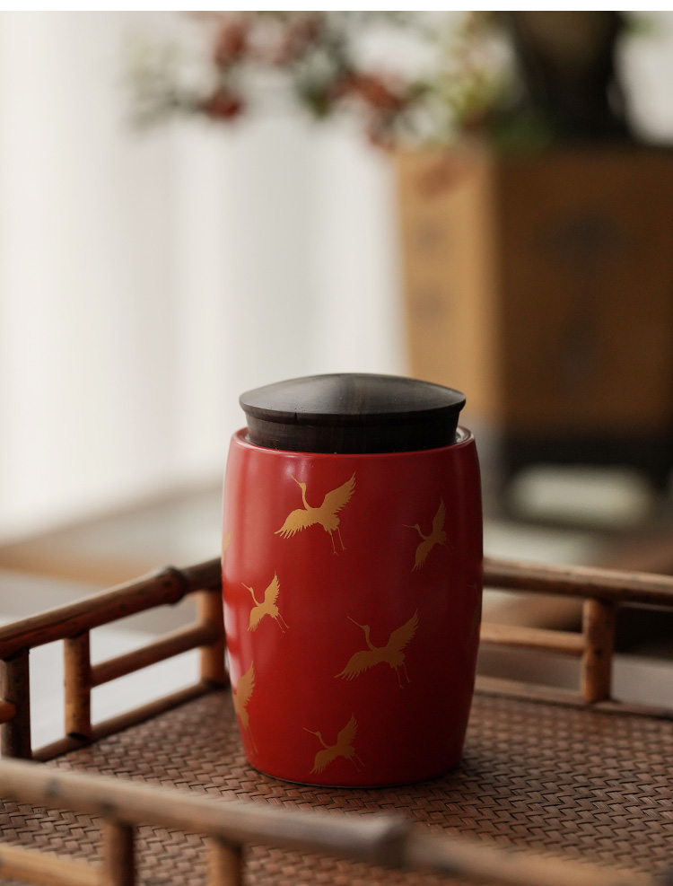 Coral red cranes jingdezhen manual ebony caddy fixings POTS sealed ceramic pot pot of tea