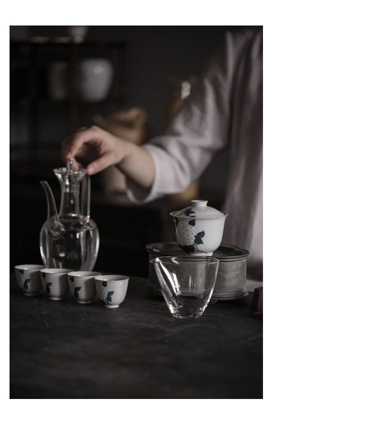 Powder enamel handpainted vintage green tureen tea bowl of small jingdezhen blue and white porcelain is pure manual three cups to Japanese