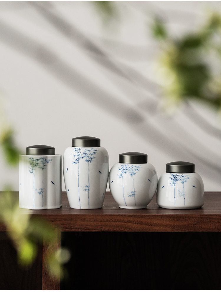 Jingdezhen hand - made ceramic pot pot caddy fixings ceramic POTS sealed tank sealing small portable storage tea tin