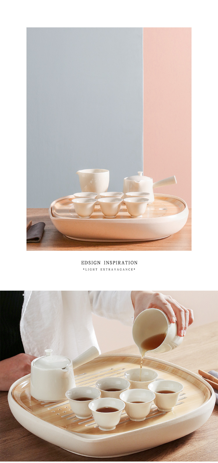 The Self - "appropriate content kung fu tea set suit household kunfu tea tea of a complete set of ceramic teapot tea tray storage contracted