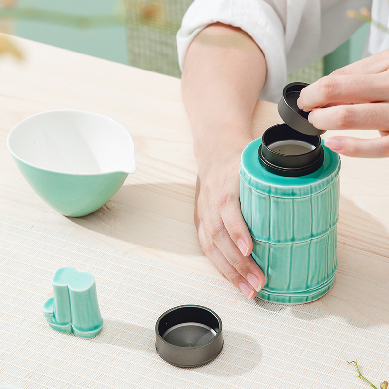 The Self - "appropriate content iris blue tin cover metal caddy fixings cover sealed as cans ceramic POTS kung fu tea set