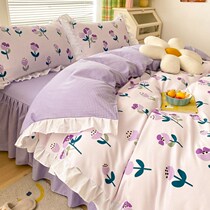 Internet celebrity four-piece set 2021 new version princess wind three-piece bedding set thick skin-friendly brushed bed sheet quilt cover