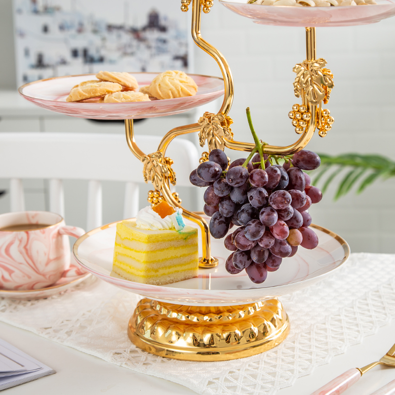 European ceramic creative double compote European - style three layer cake dessert wedding I sitting room adornment fruit bowl