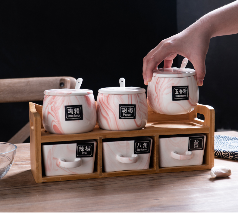 Household ceramics seasoning box double seasoning oil tank glass combination suit the kitchen pot seasoning salt seasoning bottles and as cans