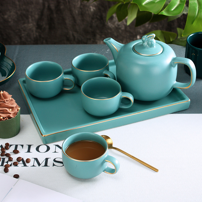 Nordic light see colour edge creative key-2 luxury coffee cups and saucers suit ceramic household afternoon tea coffee equipment with tray