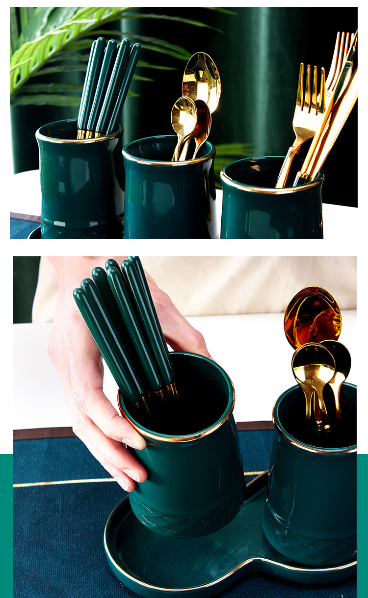 European ceramic household chopsticks cage kitchen cutlery drop tube frame creative Nordic malachite green light key-2 luxury is received