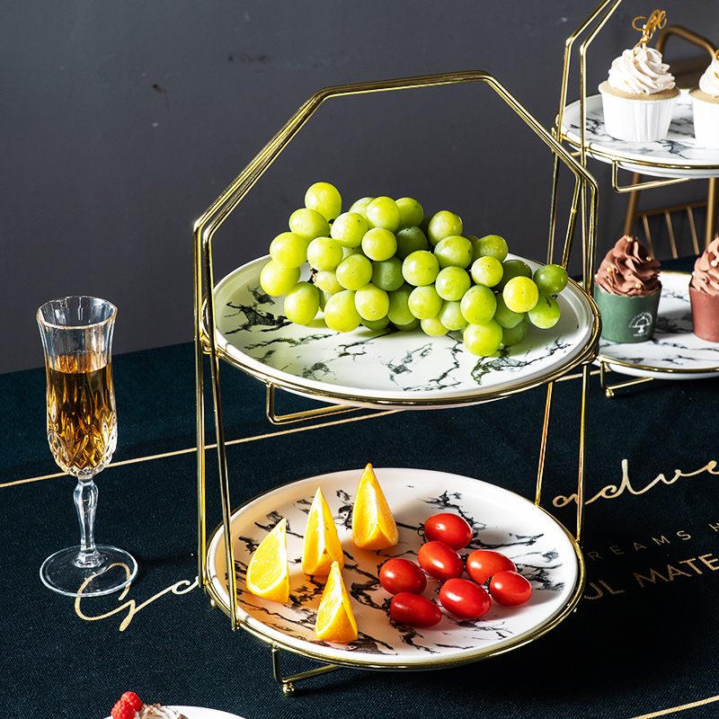 Nordic afternoon tea heart cake home ceramic cake double fruit bowl multilayer snack tray was dessert