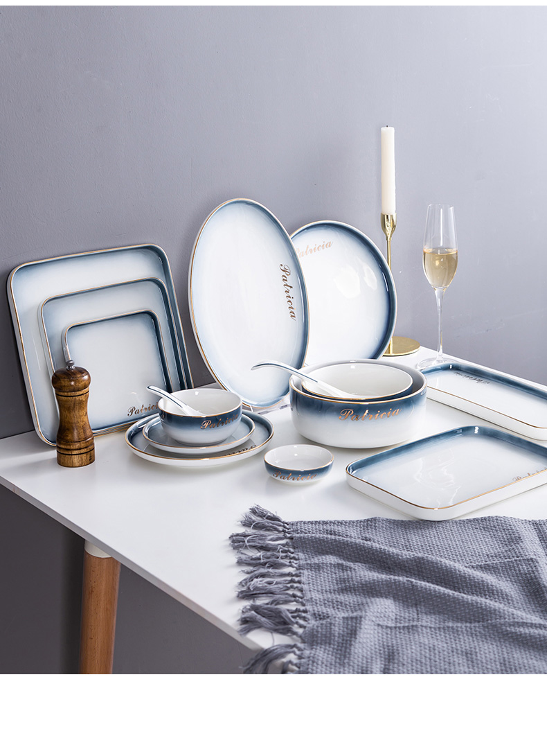 Northern wind creative web celebrity blue gradient ceramic tableware suit contracted household individuality and fresh food dish dishes suit