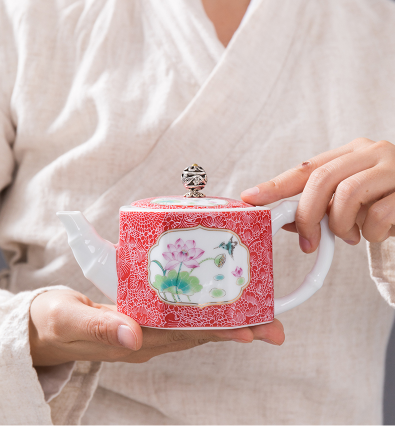 Treasure minister 's colored enamel teapot ceramics single pot a pot of tea kettle cup two cups of tea set