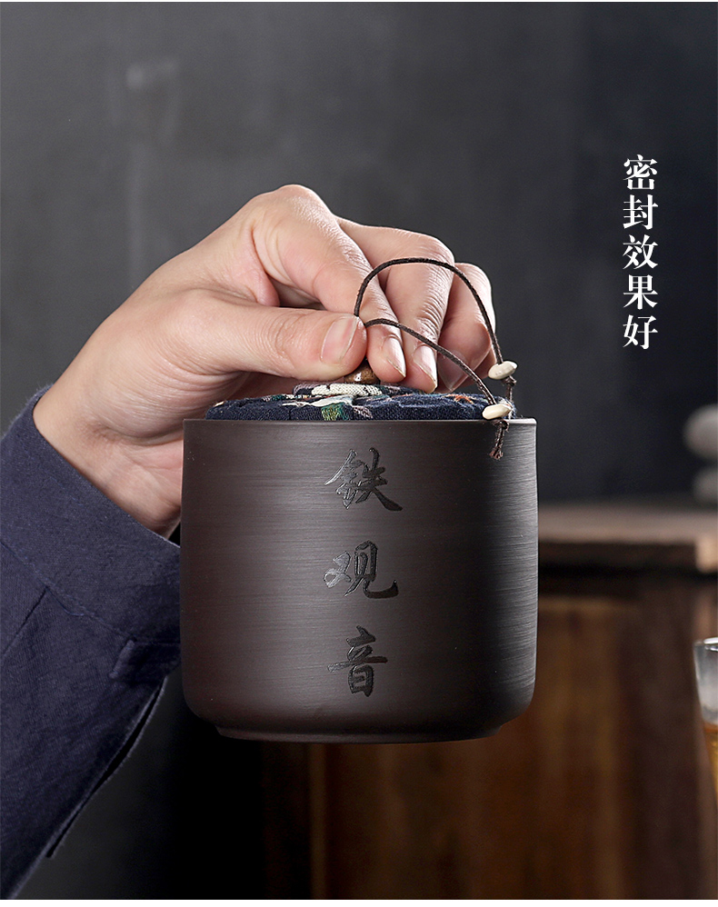 Violet arenaceous caddy fixings household small seal storage tank pu 'er tea caddy fixings portable mini storage ceramic POTS