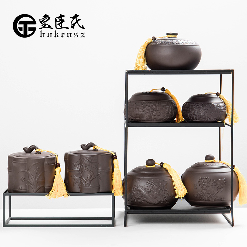 Treasure minister 's purple sand tea pot, coarse pottery seal storage tank ceramics pu' er tea accessories