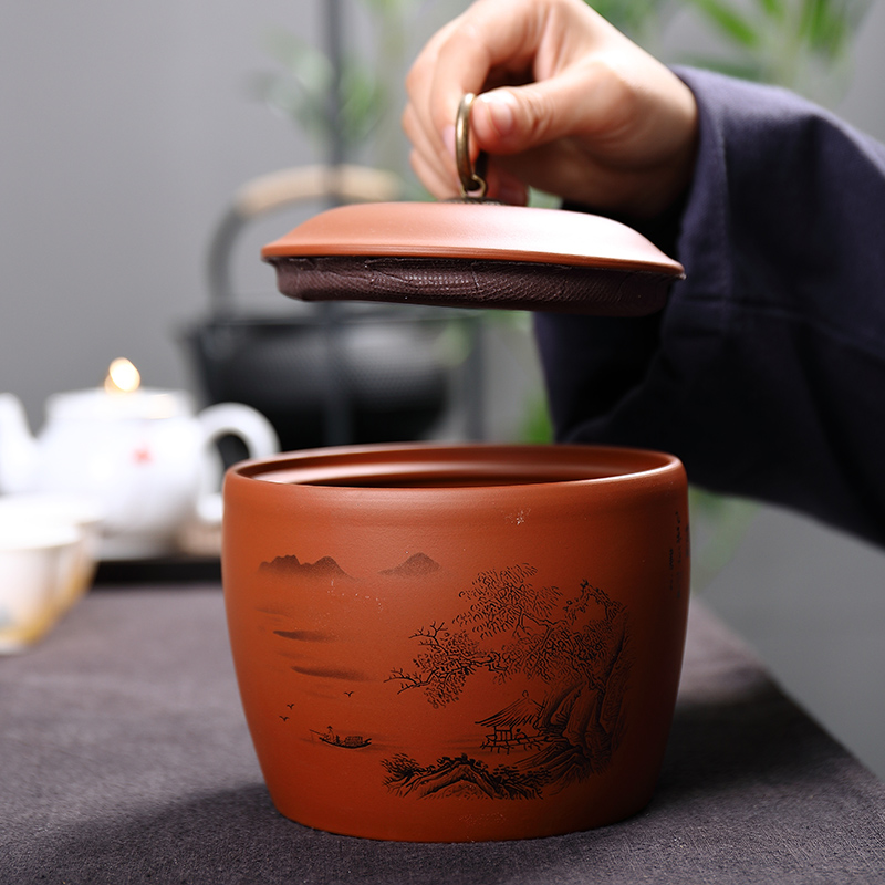 Treasure minister 's purple sand tea pot, coarse pottery seal storage tank ceramics pu' er tea accessories