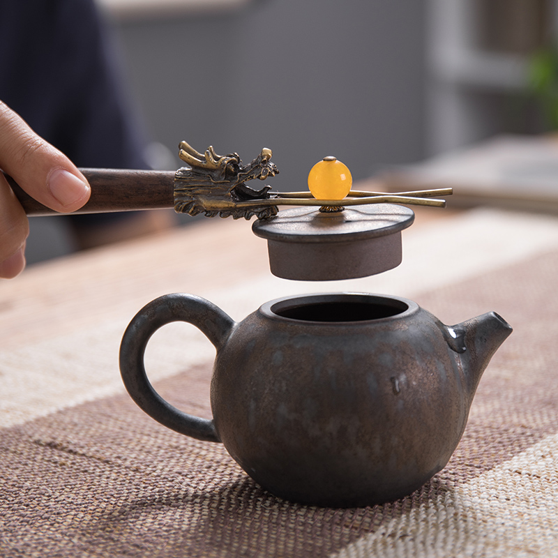 Treasure minister 's wooden handle, copper iron tea pot of fork parts cast iron pot bamboo pot fork brother lid clip