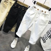 Boys white jeans boys Spring and Autumn new pants 2021 childrens clothing childrens cotton black white casual pants men