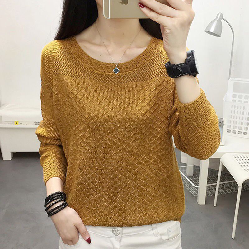 Play undershirt sweater women's spring autumn new 2021 Korean version round collar loose 100 hitch hollowed-out lace thin-knit jersey woman dress