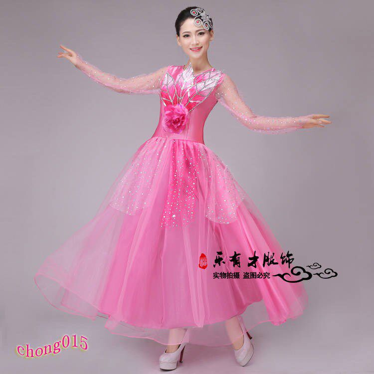 New sequined chorus costumes female long skirt adult guzheng costumes dress choir stage costumes