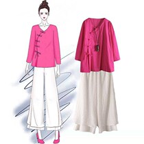 Zanyu womens cotton and hemp Pankou tea suit suit 2019 autumn loose retro large size Chinese style tea art clothing