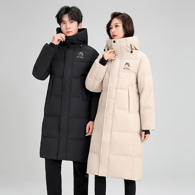 Duck Duck's New Winter down Jacket, Unisex, Loose Fit, Thickened, Long Style, Over-The-Knee, Extreme Cold White Duck down Coat for Students