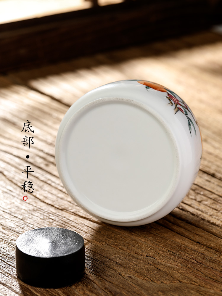 Jingdezhen pure manual white porcelain tea pot hand - made peach ceramic seal pot home tea tea storage tanks