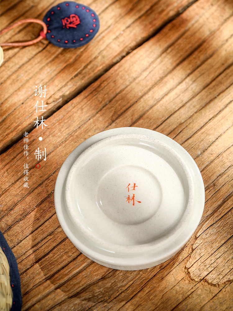 It cover rear cover supporting jingdezhen pure manual hand - made lotus plant ash glaze teacup pad kung fu tea accessories