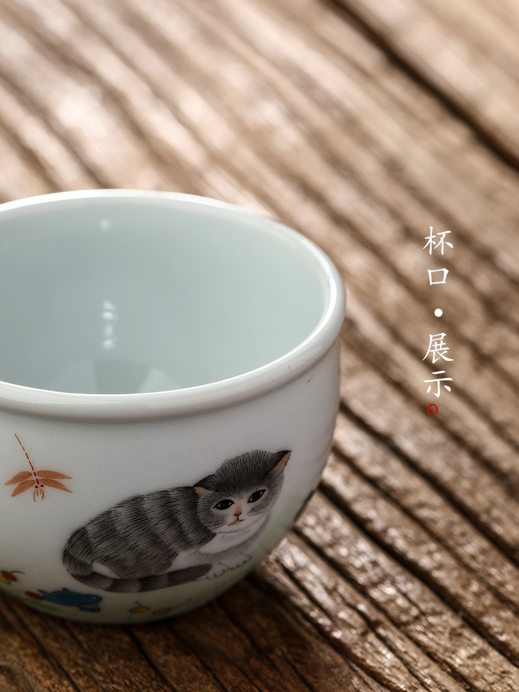 Jingdezhen tea master kung fu tea cup single cup of pure manual hand - made the cat ceramic bowl sample tea cup only