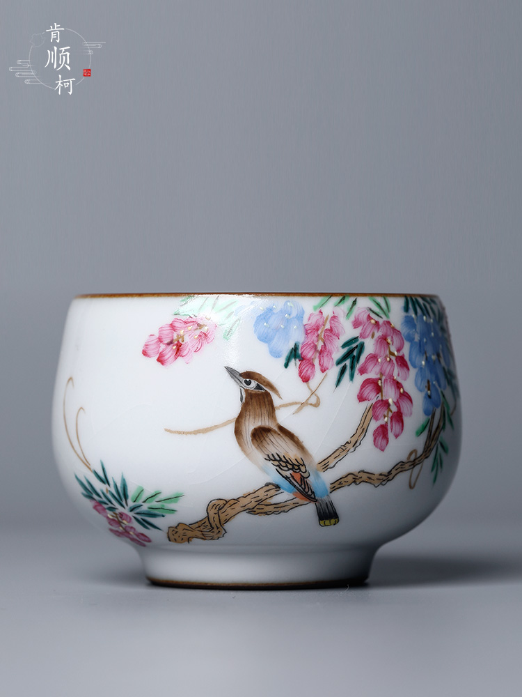 Jingdezhen hand - made ceramic tea set your up sample tea cup master cup single cup pure manual wisteria flowers and birds kung fu tea cups