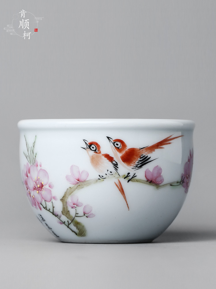 Xu, Jiaxing hand - made peach blossom put water point master cup single CPU getting jingdezhen pure manual white porcelain kung fu tea sample tea cup