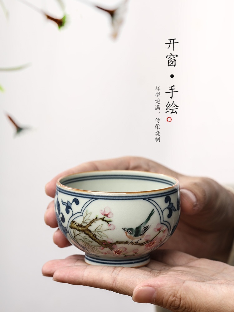 Xu, Jiaxing hand - made jingdezhen blue and white peach blossom put water point master cup single CPU checking ceramic kung fu tea set. A single