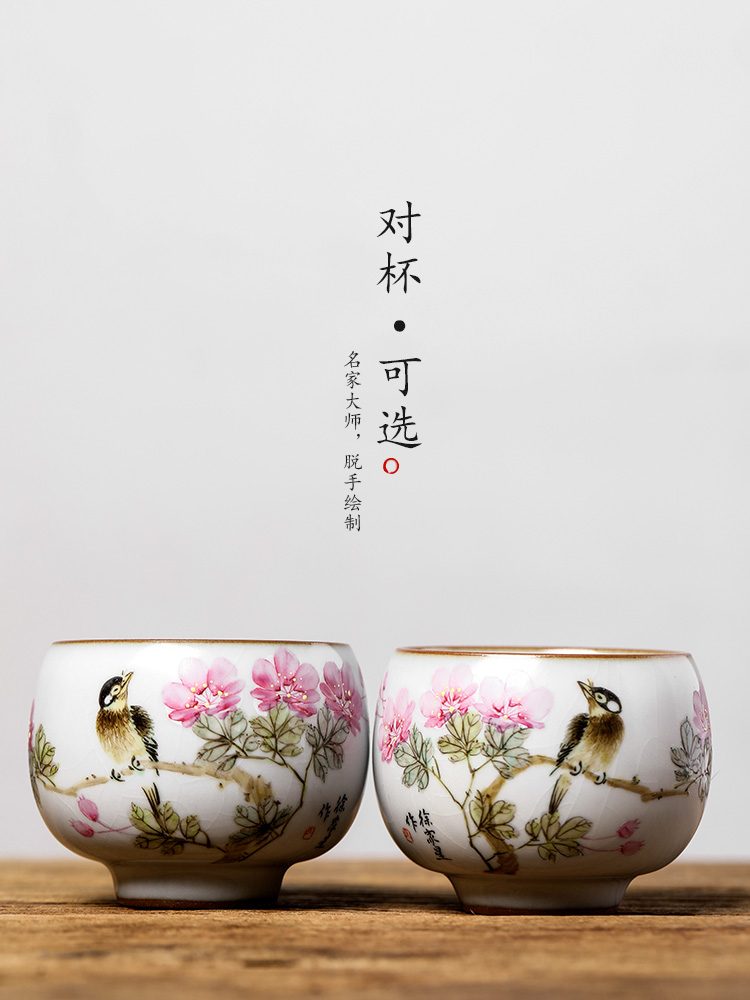 Jingdezhen Xu Jiaxing hand - made peach blossom put water point high - end master cup single CPU kung fu ceramic sample tea cup tea cups