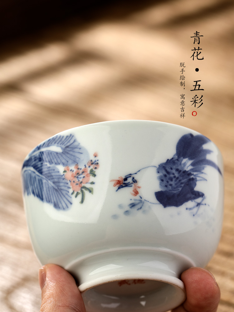 Pure manual jingdezhen blue and white master cup sample tea cup single CPU getting tea hand - made big chicken retro kung fu tea cups