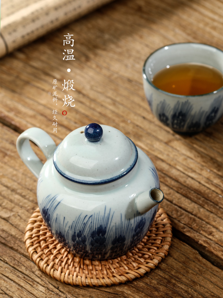 Pure manual jingdezhen blue and white teapot kunfu tea teapot hand - made ball hole, tea pot single pot of Chinese ceramic pot