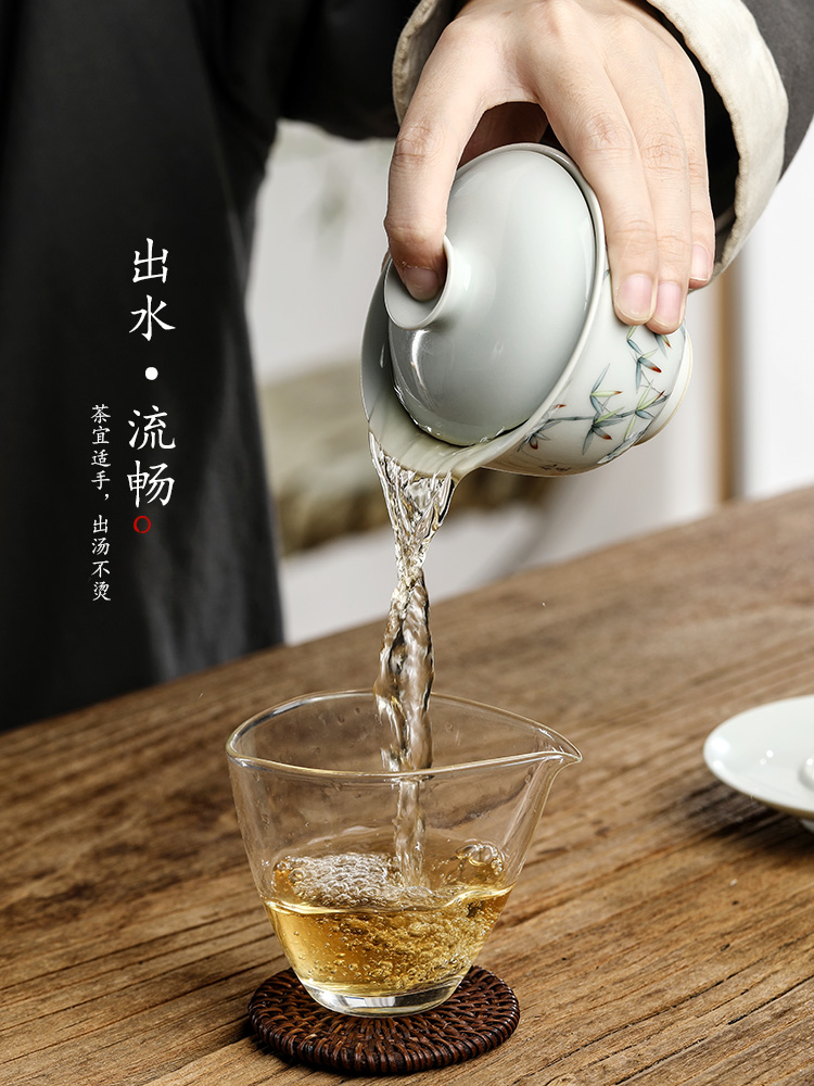 Jingdezhen pure manual three tea tureen Chinese style is not only large bowl with hand - made archaize kung fu tea set