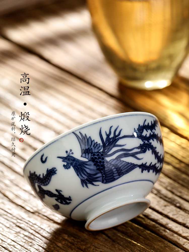 Jingdezhen porcelain kung fu tea masters cup single cup tea pure manual sample tea cup only hand - made longfeng bowl