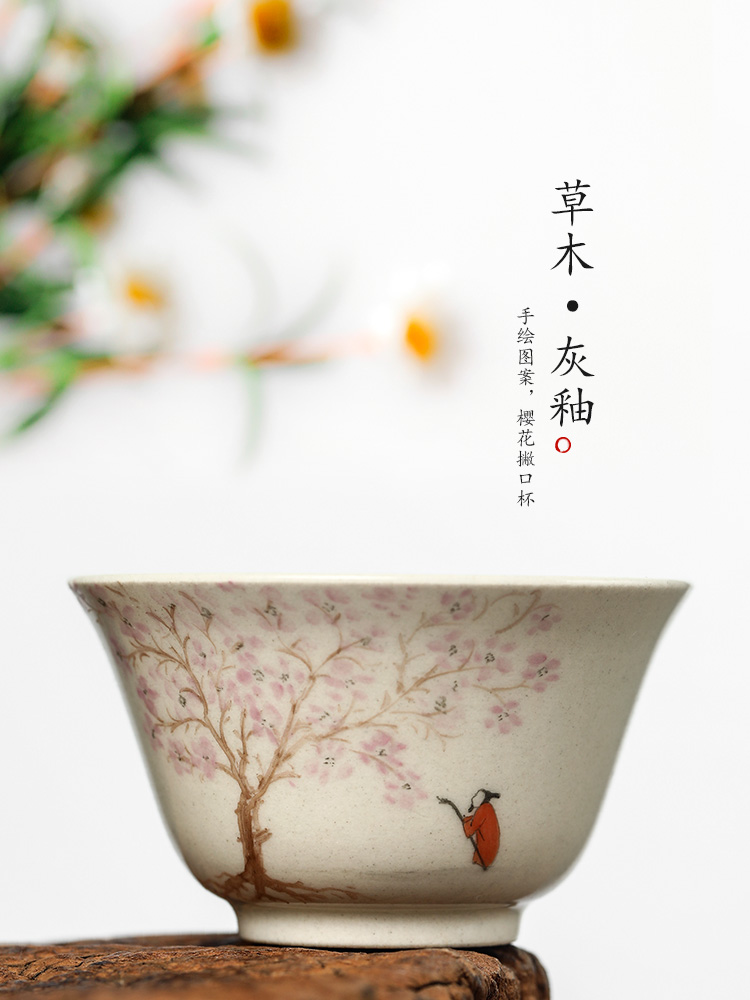 Kung fu master cup of jingdezhen hand - made sample tea cup single cup plant ash glazed pottery cups tea cup pure manual, getting out