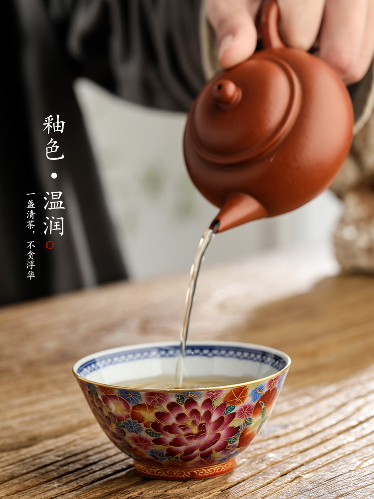 Jingdezhen hand - made colored enamel kung fu masters cup cup pure checking ceramic cups porcelain tea set sample tea cup