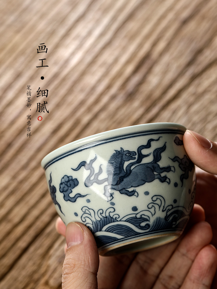 Pure manual master cup sample tea cup single cup of jingdezhen blue and white ceramic cup single archaize hand - made tea urn kung fu