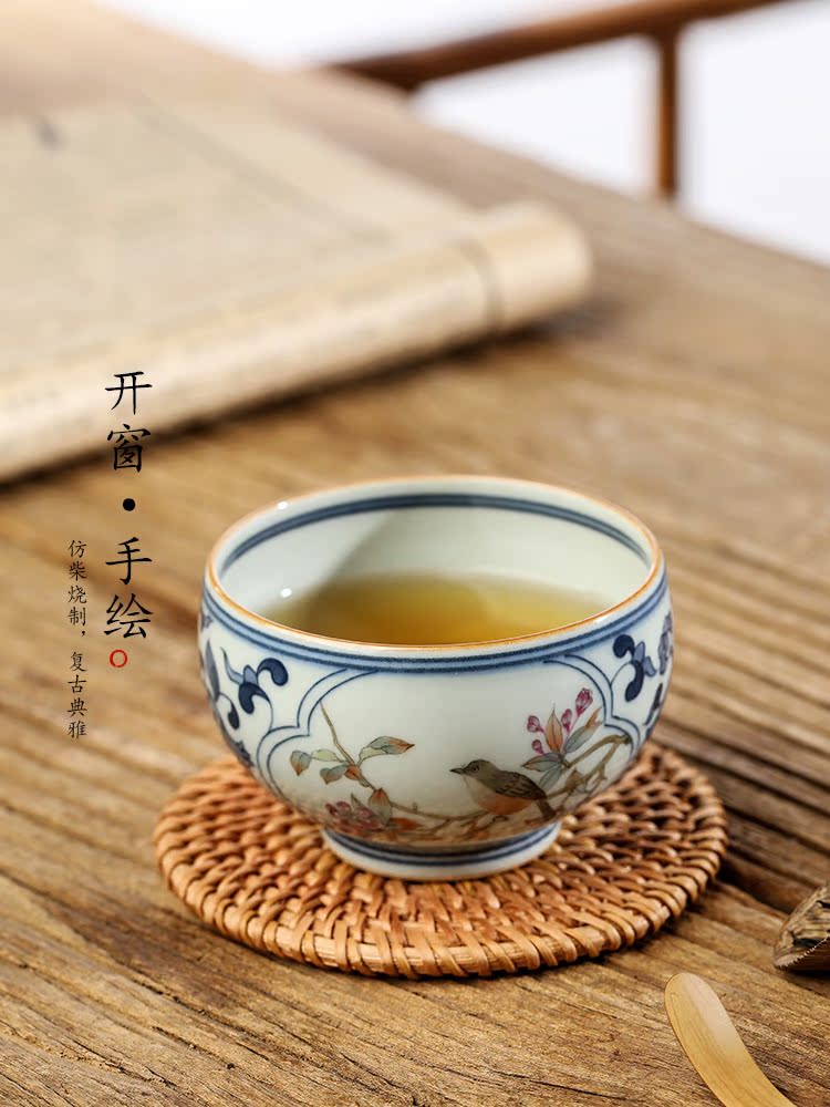 Pure manual jingdezhen blue and white master cup single CPU hand - made painting of flowers and kung fu tea sample tea cup single ceramic tea set