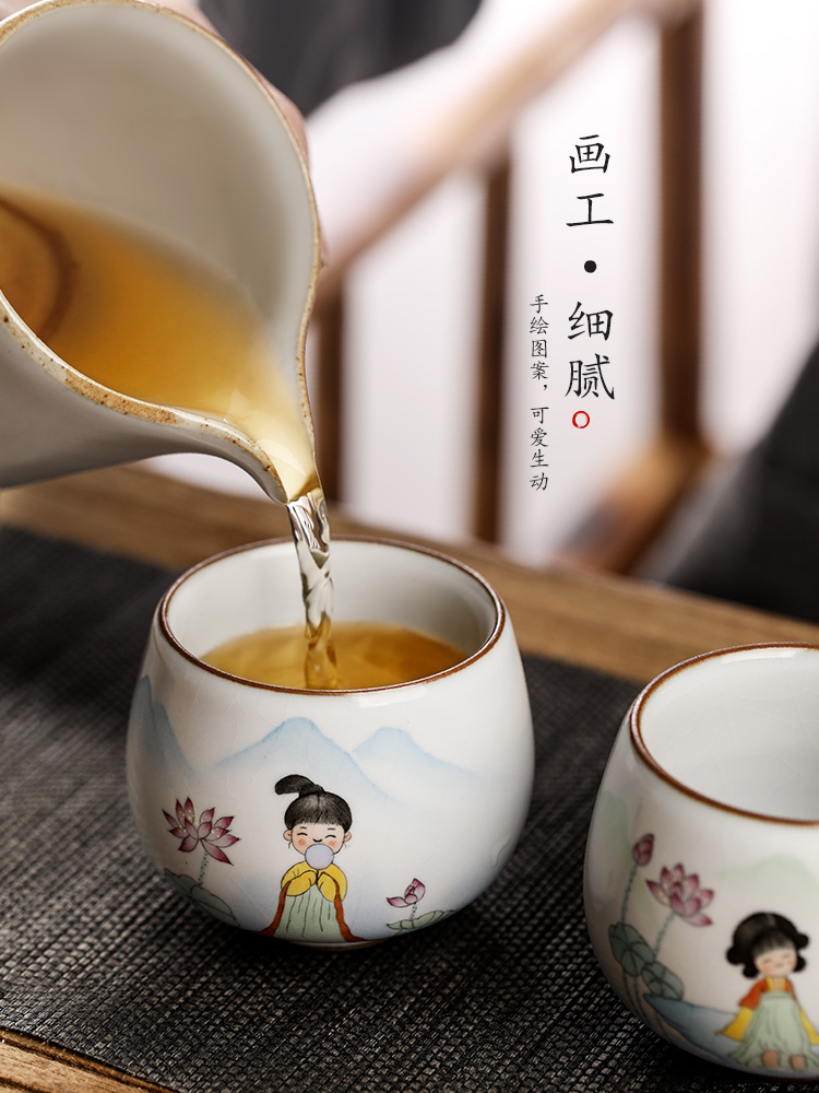 Jingdezhen hand - made ru up market metrix who cup of pure manual sample tea cup single CPU kung fu tea light ceramic cups ancient characters