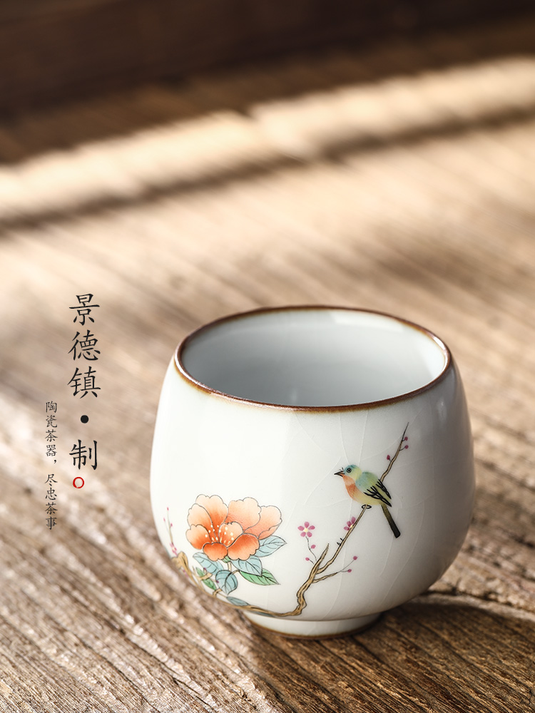 Ru up market metrix who jingdezhen kung fu tea cup single cup of pure manual ceramic sample tea cup only hand - made painting of flowers and tea set