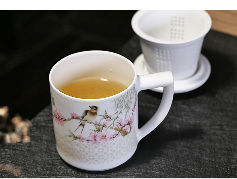 Jingdezhen your up Xu Jiaxing hand - made water peach blossom put office cup ceramics filter cup home hot cup