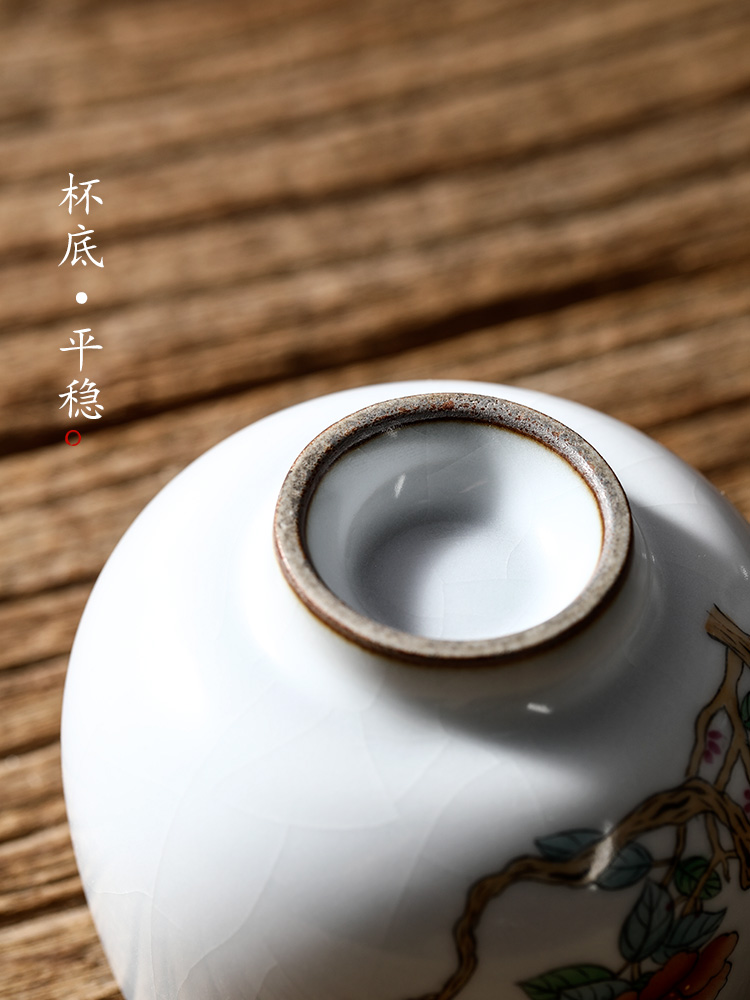 Ru up market metrix who jingdezhen kung fu tea cup single cup of pure manual ceramic sample tea cup only hand - made painting of flowers and tea set