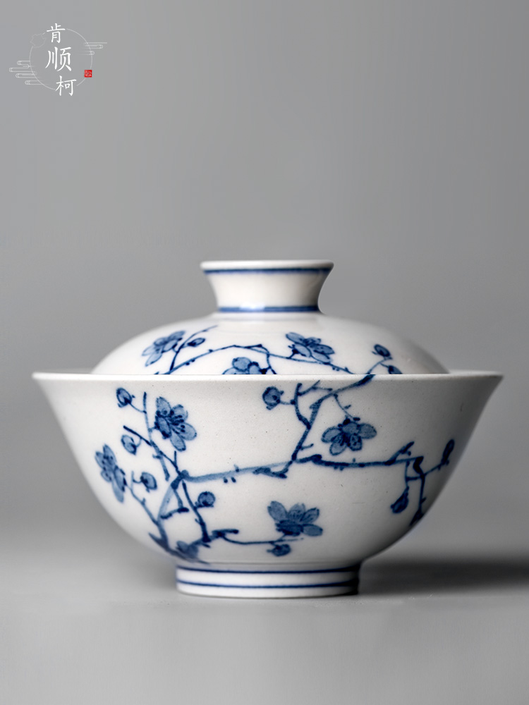 Jingdezhen blue and white tureen tea cups large pure manual plant ash not hot bowl hand - made name plum tea