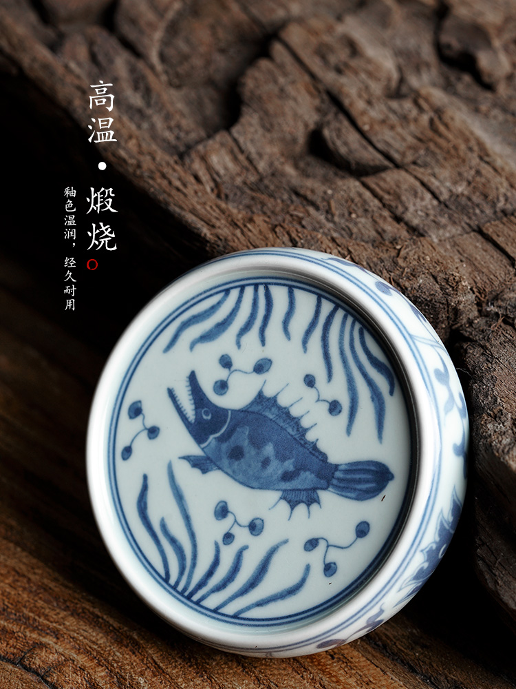 Cover bracket Cover buy ceramic antique blue - and - white riches and honour auspicious fish are it Cover pad kung fu tea accessories tea taking with zero