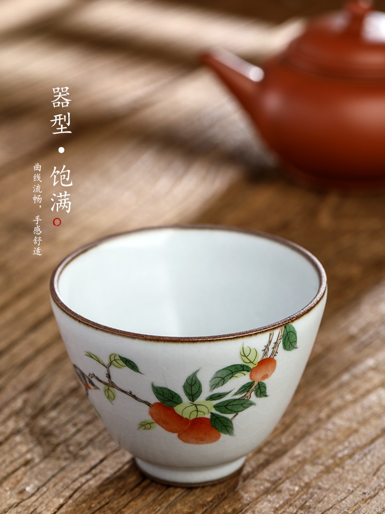 Jingdezhen pure manual ru up market metrix who cup single CPU hand - made persimmon sample tea cup only kung fu tea set, ceramic cups