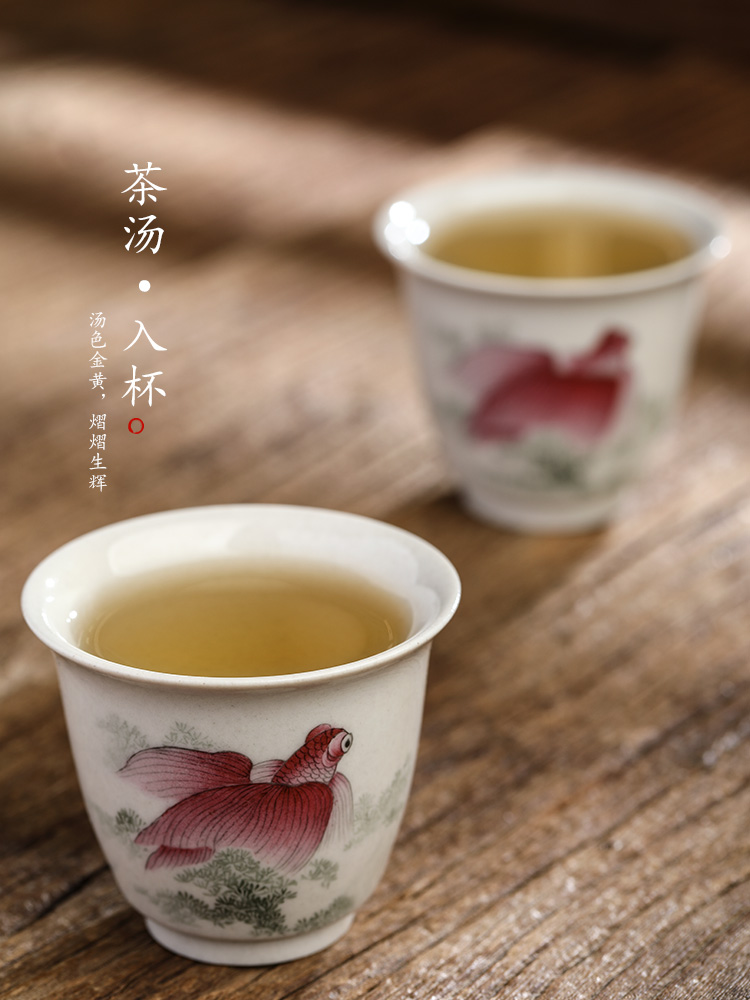 Plant ash glaze masters cup single CPU jingdezhen kung fu tea set sample tea cup only hand - made ceramic checking goldfish