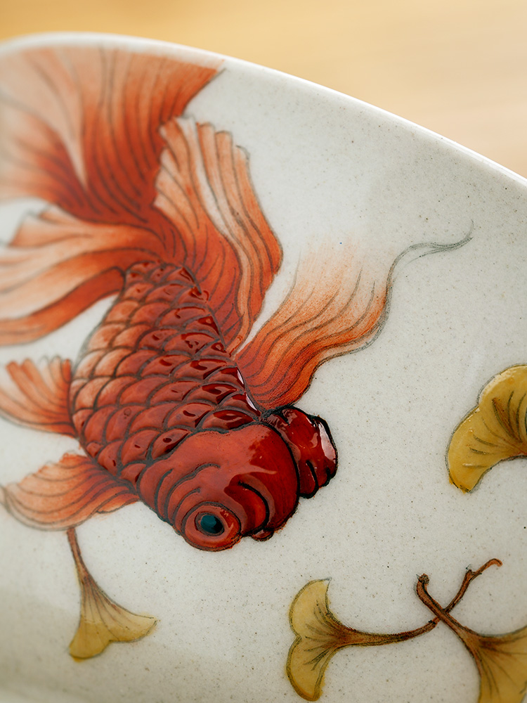 Jingdezhen kunfu tea tureen high - end hand - made teacup pastel goldfish without supporting plant ash single hot tea bowl