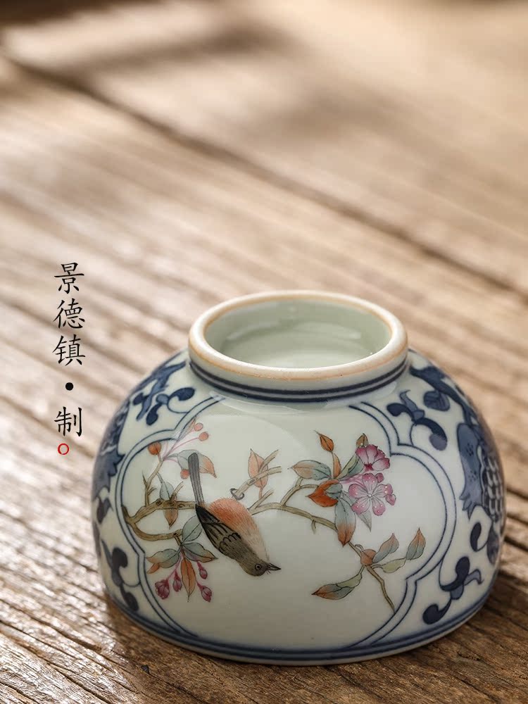 Pure manual jingdezhen blue and white master cup single CPU hand - made painting of flowers and kung fu tea sample tea cup single ceramic tea set