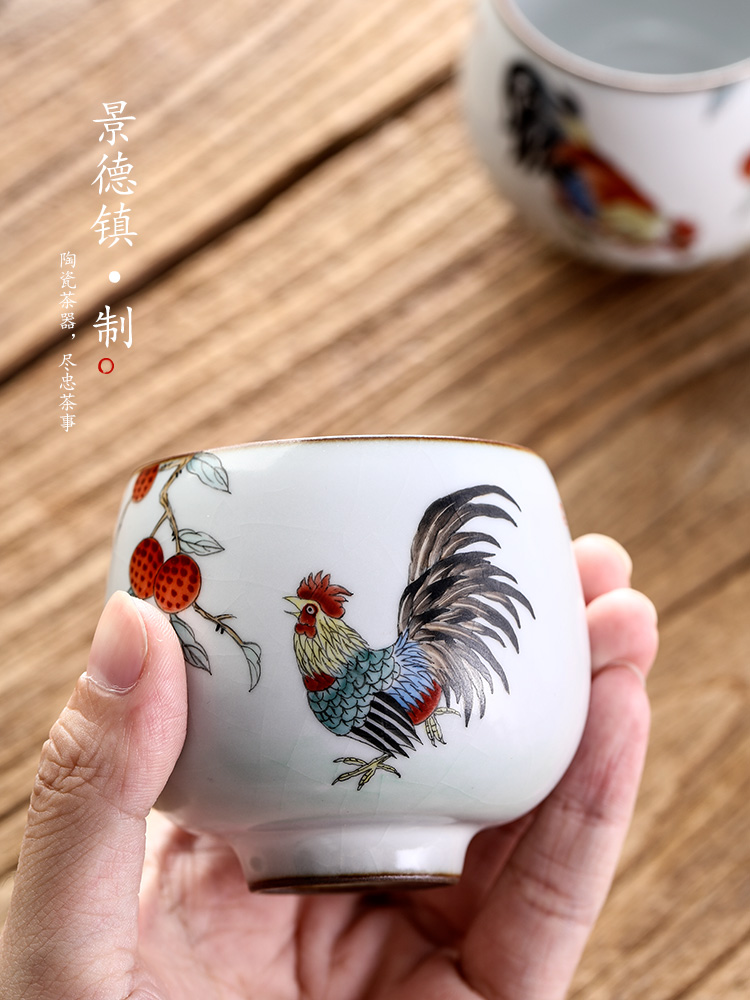 Your up hand - made master kung fu tea cup single CPU jingdezhen ceramic sample tea cup only zodiac chicken cup pure manual